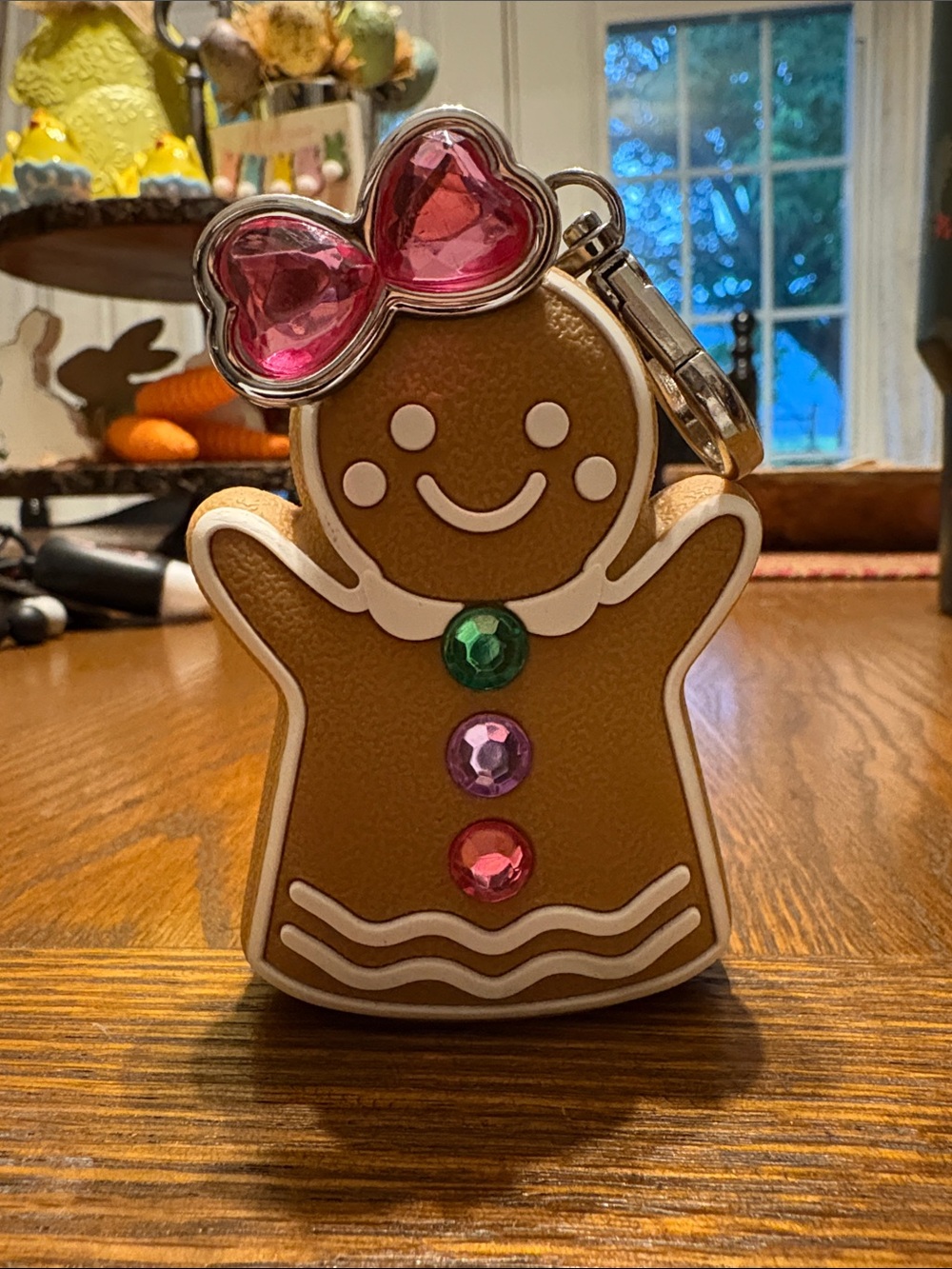 Gingerbread Girl Hand Sanitizer holder with Pink Bow and Gem Accents
